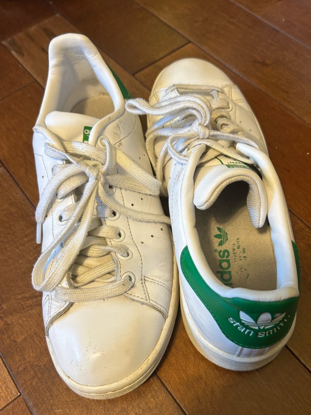 adidas White Sneakers with Green Heel Tab